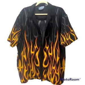 Sapphire Lounge Flame Button Up shirt L guy fieri boxy vintage